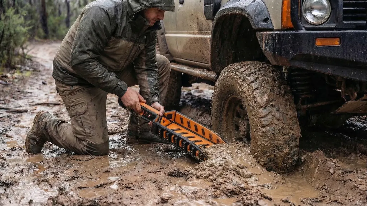 Ways Out used to clear mud around a stuck vehicle.